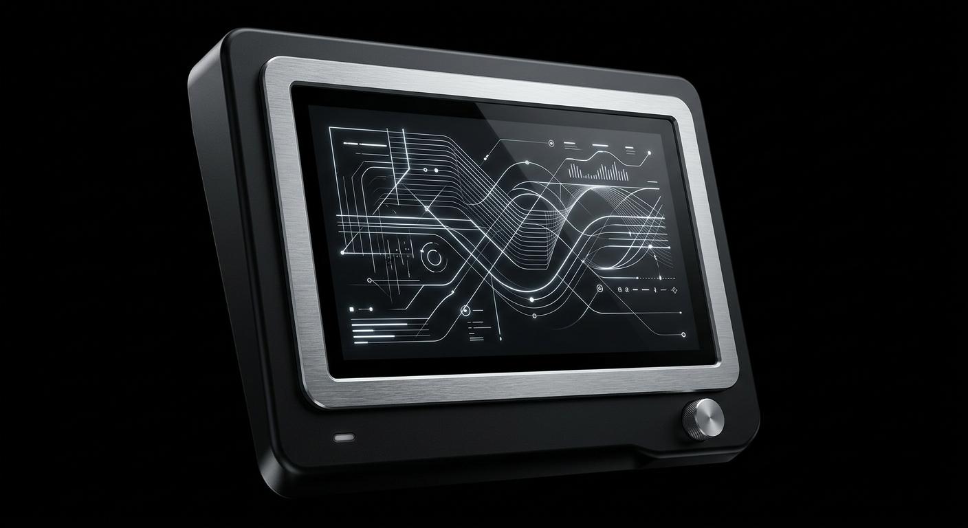 Matte black control panel with glowing touchscreen interface