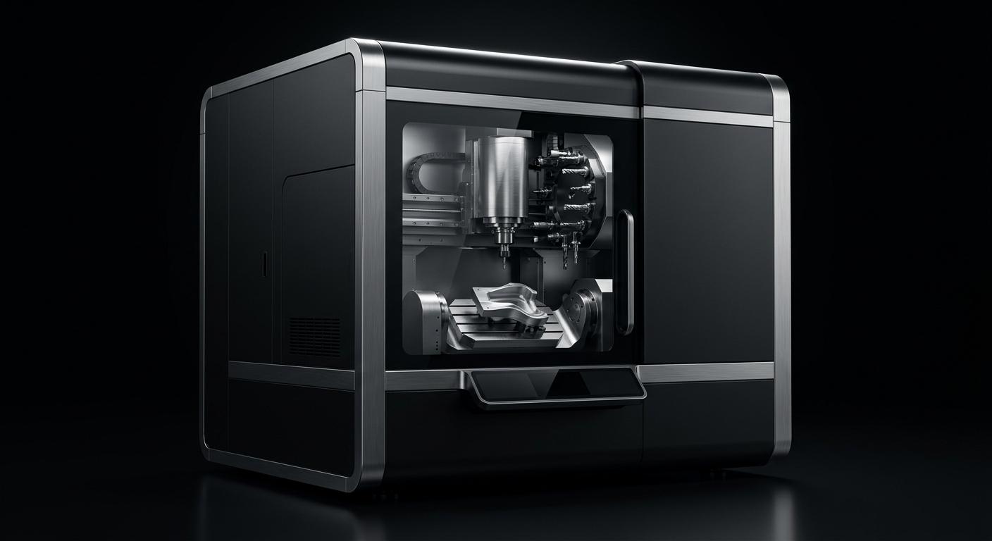 TDR X-5 five-axis CNC machining center in brushed titanium