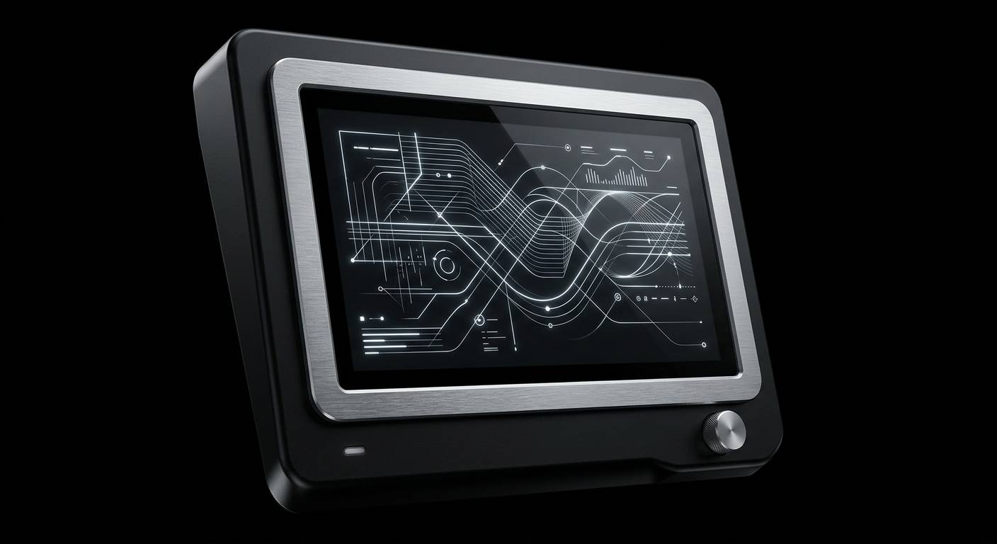 Matte black control panel with glowing touchscreen interface